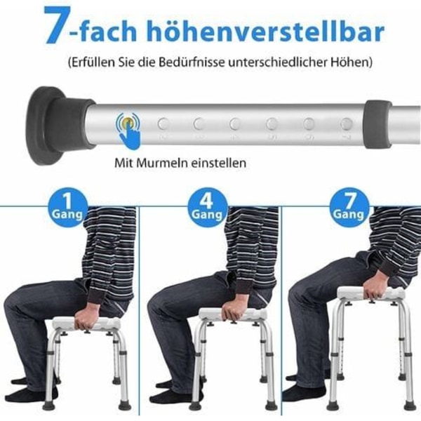 Duschpall duschstol 38-53cm höjdjusterbar duschpall halkfri badstol duschhjälp aluminium och plast duschstol för äldre