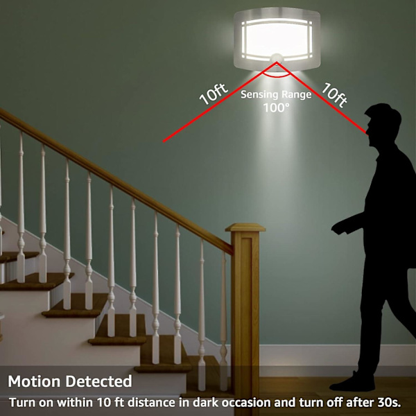 LED-vegglamper med bevegelsessensor, batteridrevet, justerbar lysstyrke, vegglampetter for hjemmedekorasjon, soverom, stue, hotell, trapp, gang (hvit)