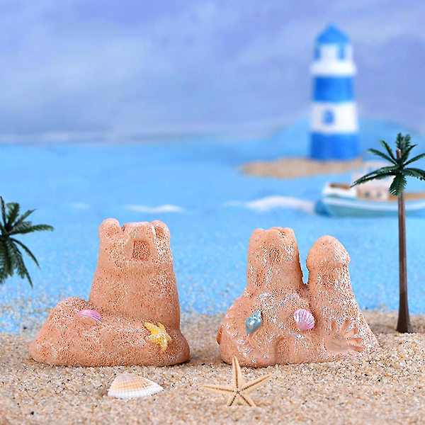 Modell av sandslott i harts, miniatyr, strandlandskap, trädgårdsdekoration