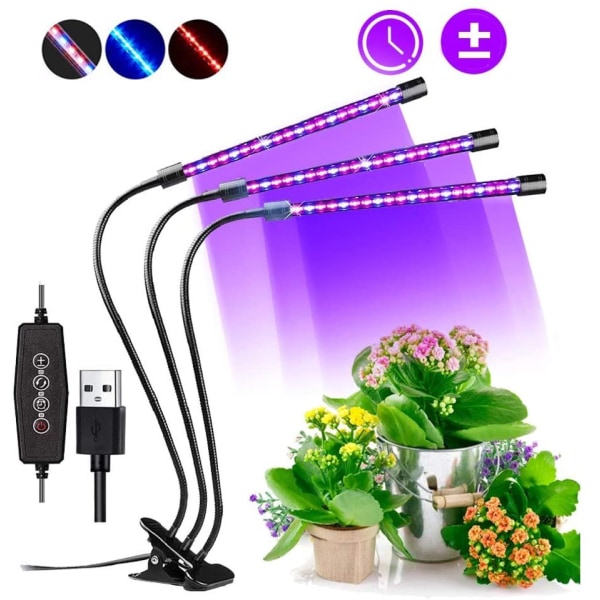 Grow Light, 60 LED Full Spectrum Adjustable Horticultural Lamp Clip-on Plant Lamp with 3 Timer and Auto ON/OFF Function Lamp