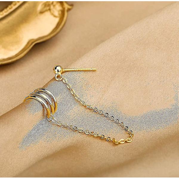 925 Sterling Sølv Manchet Øreringe Kæde til Kvinder Teen Piger Crawler Øreringe Studs B-Guldbelagt -