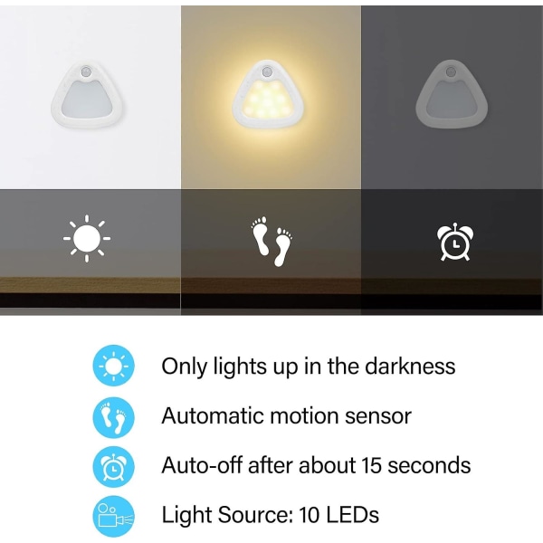 Auto LED-natlys, LED-lampe med bevægelsessensor, med magnetisk klæbestrimmel til soveværelse, trapper, gang (batteri medfølger ikke), varmt lys
