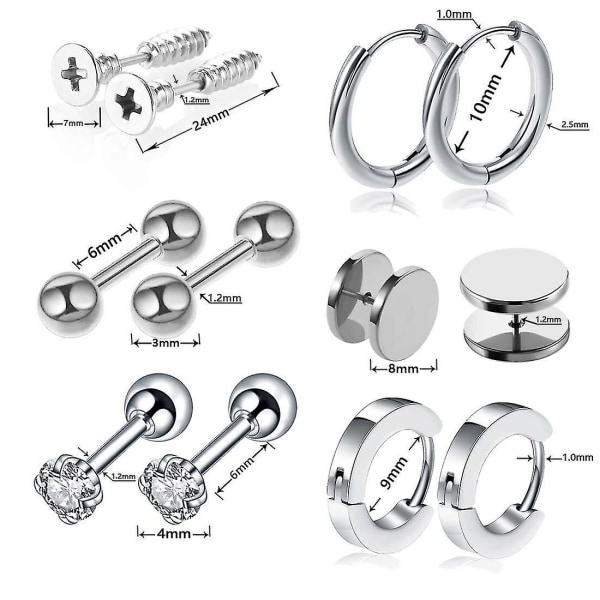 12 st Punk örhängen set i rostfritt stål, örhängen i gotisk stil, örhängen i falsk öronpropp, unisex örhängen, kroppssmycken