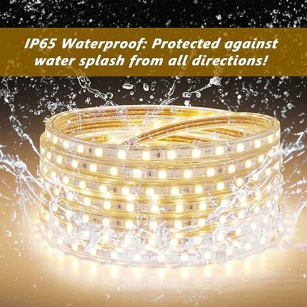 3M LED-stripe, svært lys 220v LED-stripe med bryter, 5050 IP65 vanntett, varm hvit
