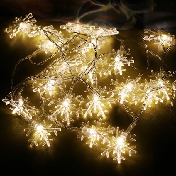 Varme hvide snefnug LED-lyskæde juledekoration
