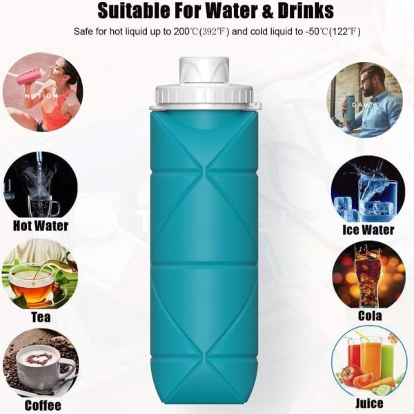Sammenleggbare vannflasker BPA-fri silikonlekkasjesikker blå