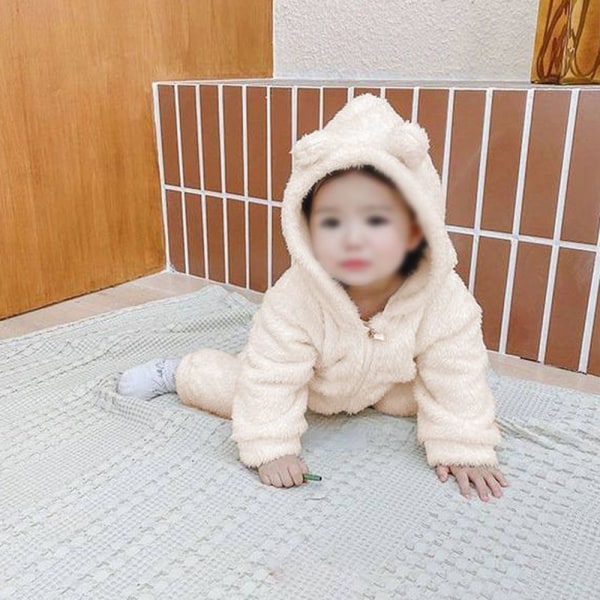 Nyfødt Fleece Hettegenser Lang Ermet Onesies 90cm