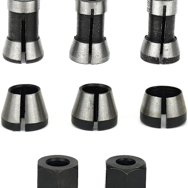 6 stk. fræsepatron 6mm 6.35mm 8mm spændepatron trimmer chuck træskærerklemme