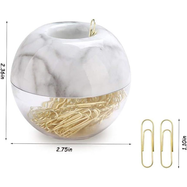 Magnetisk Papirclipsholder, Hvid Marmorholder med 100 stk. Guld Papirclips 28mm (1,1\") Søde Kontorartikler til Skrivebordsarrangør