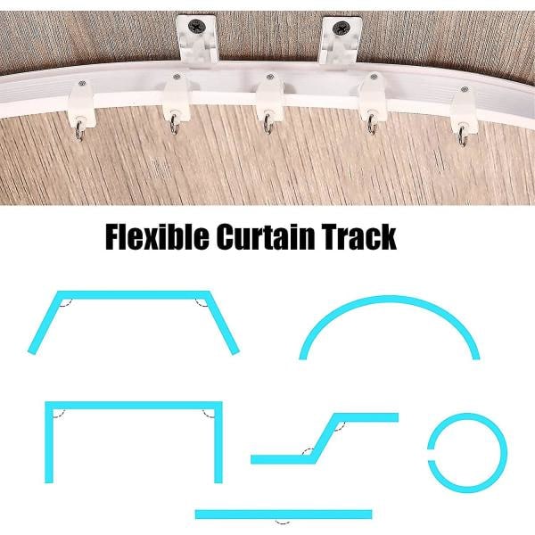 Fällbart takböjt gardinskena Flexibelt takgardinsfäste Mjuka fönsterböjda skena för gardinstång med metallgardinkrokar (Vit, 5m)