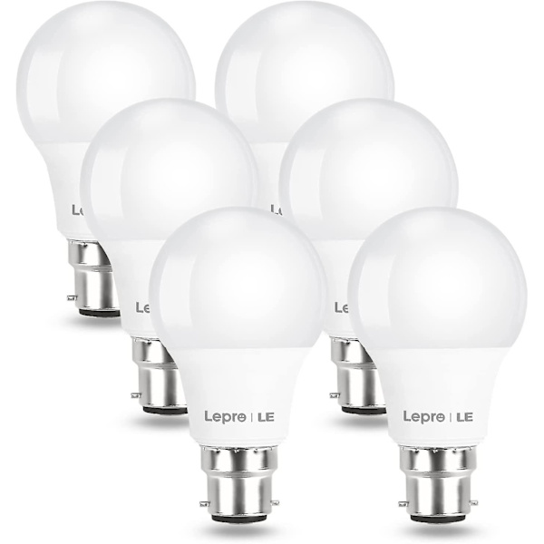 B22-kanta, 60 W:n vastaava, lämmin valkoinen 2700 K, 8 W 806 lm LED-lamppu, bc A60 GLS -energiansäästölamppu, ei himmennettävä, 6 kpl