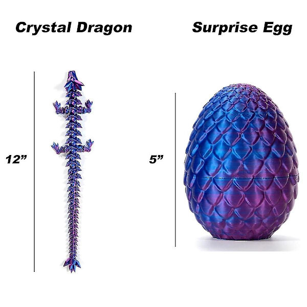 3D-tryckt drake i ägg, fullt ledad kristalldrake med drakeägg, heminredning  --(WR)