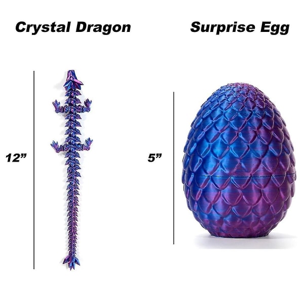 3D-trykt drage i æg, fuldt leddelt krystal drage med drageæg, hjemmekontorindretning  --(WR)