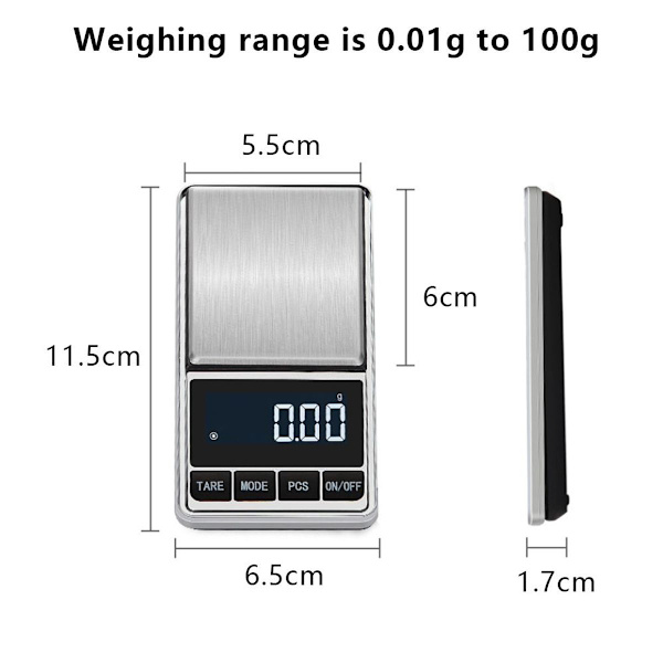 Smykker skala, digital køkkenvægt, genindlæsning vejning, 100 g/0,01 g