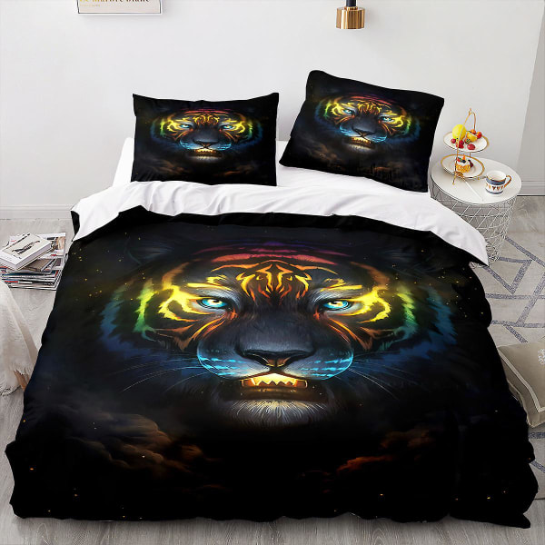 Tiger 09 # 3d Hemtextil Sängkläder 3d Tiger Animal Print Quilt Cover Sheet Set med tre