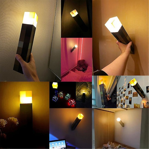 Minecraft Spel Fackla Lampa Led Nattljus Uppladdningsbar Heminredning