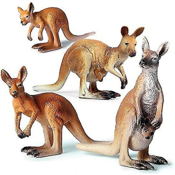 Kangaroos Family Figuuri Simuloitu Kenguru Realistiset muoviset villieläimet keräilyyn 4 kpl set