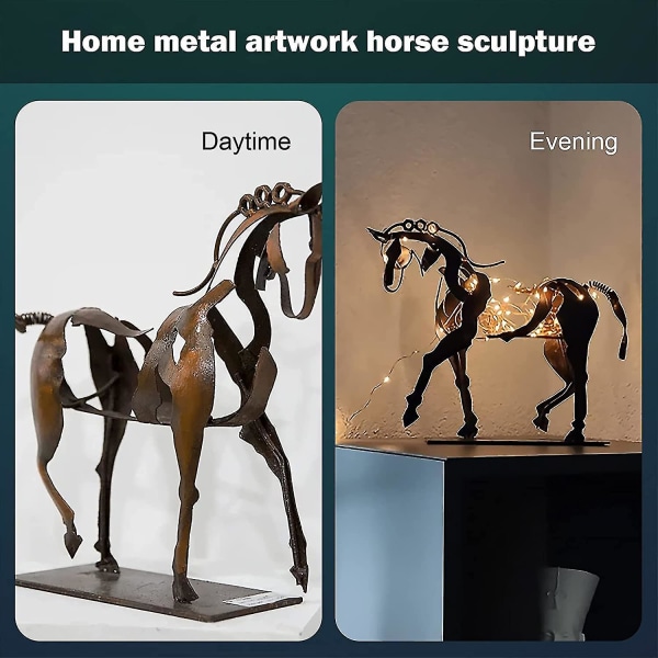 Metallkonst Hästskulptur, Metallhästskulpturer och statyer, LED-belysning Moderna hästkonstverk Statyer