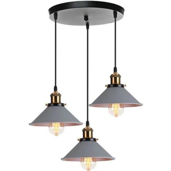 Designer Pendel Lysekrone Grå 3 Hoved Metal Hængende Lamper Belysning Spisestue Soveværelse Stue