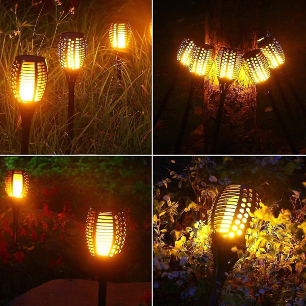 Utomhus solcellslampa, Ip66 vattentät solfackla flammor lampa stig patio gård sollampa-fyra pack