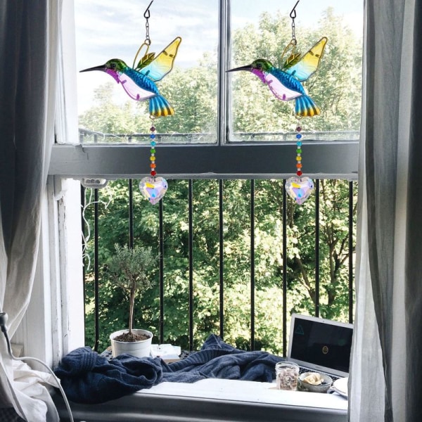 Farget glass fuglefelle hengende prisme hagedekor kolibri