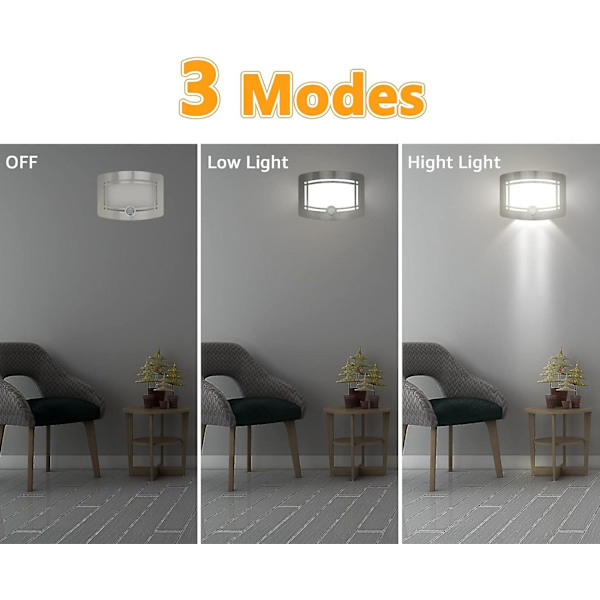 LED-vägglampor med rörelsesensor, batteridriven, justerbar ljusstyrka, vägglampor för heminredning, sovrum, vardagsrum, hotell, trapphall (vit)
