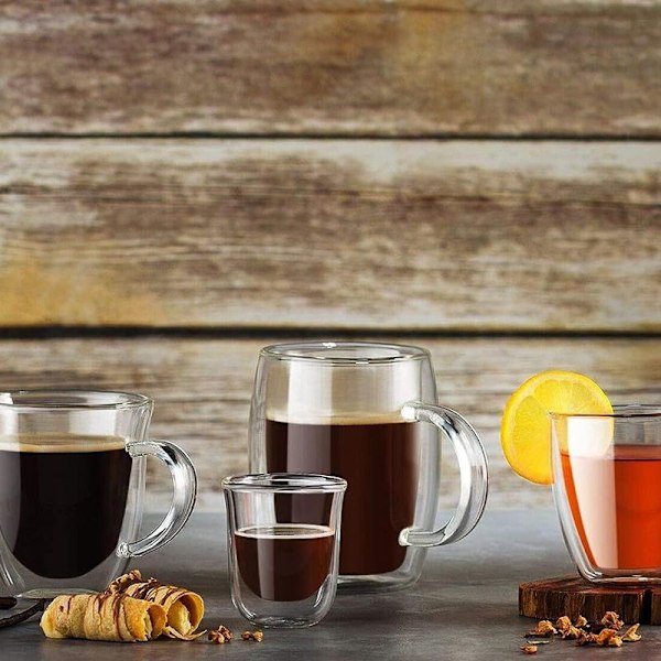 Dobbeltveggede isolerte glass espressokopper (sett med 2)