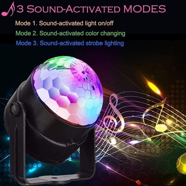 LED-partylampe discokule musikkstyrt med 7 farger 360° roterbar