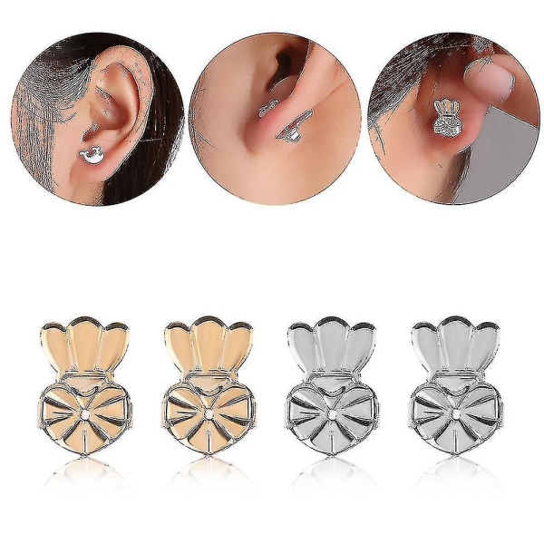 Øreløfter, hypoallergene ørerygger for hengende ører, justerbar krone (3 par, gull, sølv, rosa gull)