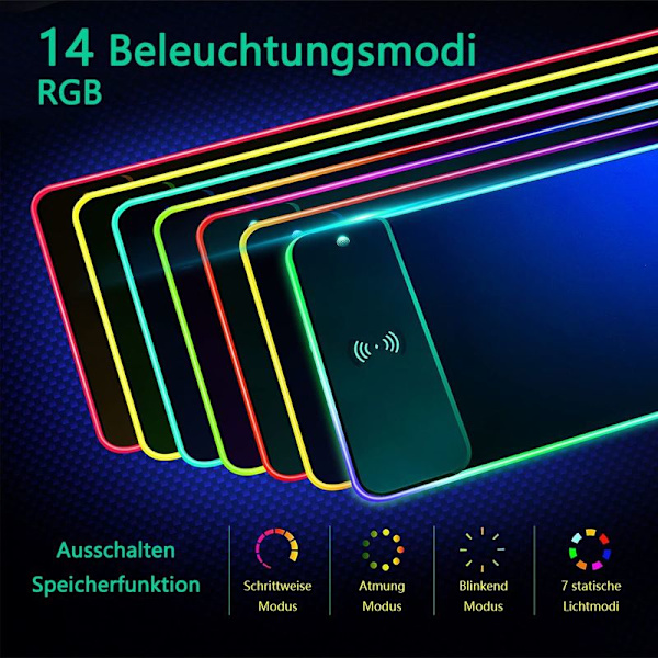 GIM RGB Gaming Musemåtte 10W Musepad LED 800x300x4mm 14 lystilstande med 10W