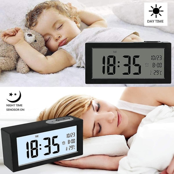 Digital väckarklocka med LCD-display, datum och temperaturvisning