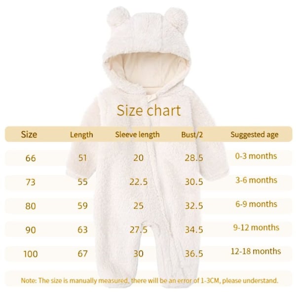 Nyfødt Fleece Hettegenser Lang Ermet Onesies 90cm