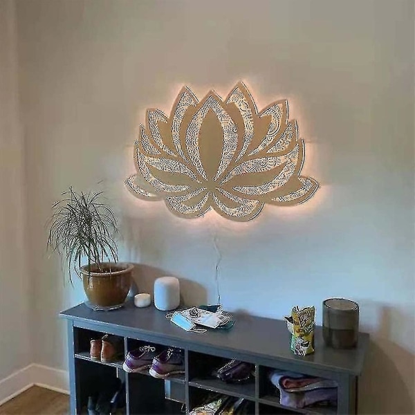 LED Lotus Blomster Vægmonteret Natlys Mandala Yoga Udskæring Kunstværk Lampe Hjemmeindretning