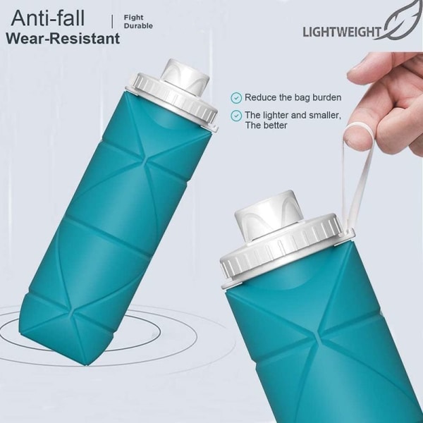 Sammenleggbare vannflasker BPA-fri silikonlekkasjesikker blå
