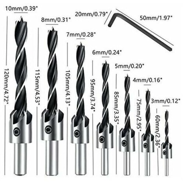 Countersink Drill Bit Set 8 Piece HSS 5 Flute Carpentry Countersink Heart Drill Bit