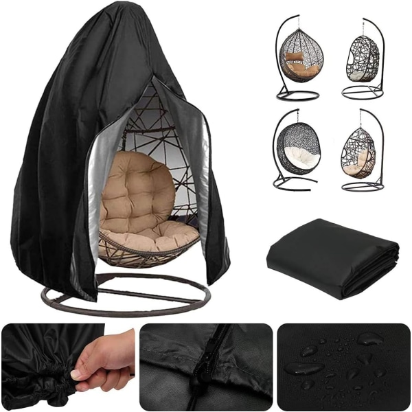 210D Oxford trädgårdshängande stolsöverdrag Äggstolsöverdrag Vattentät Anti-UV/Vindskyddande överdrag för utomhus uteplatsstol (115x190cm, Svart)
