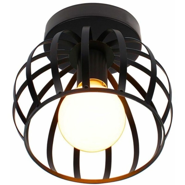 Vintage industriell design taklampa bur form 20cm svart, järn metall taklampa