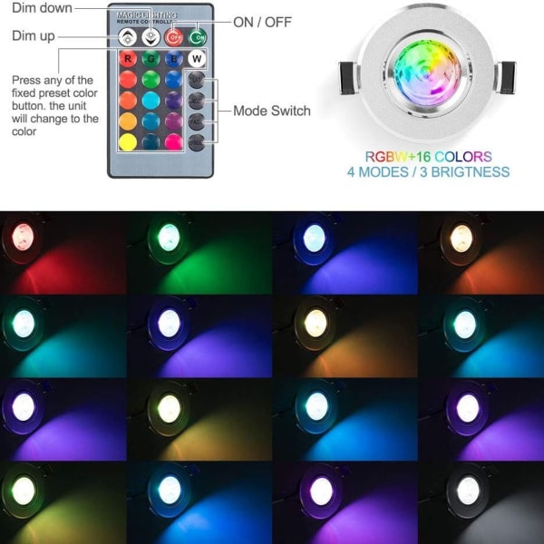 LED downlight 5 styks RGB flerfarvede pærer med fjernbetjening 220V 16 farver dæmpning