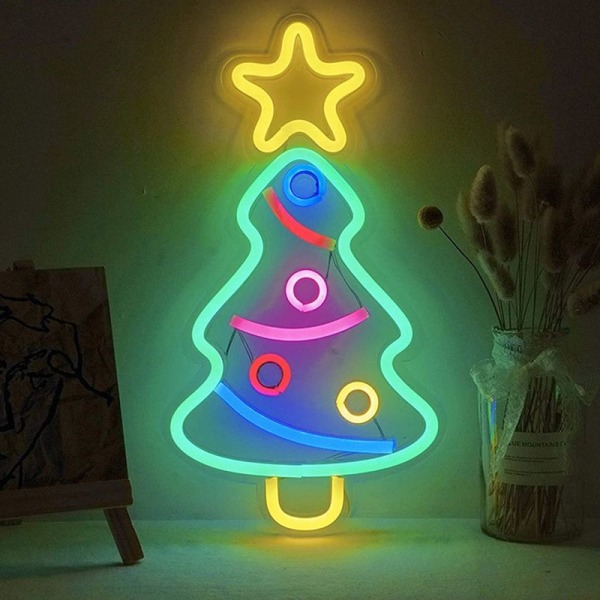 LED neonlys juletre form lysskilt USB natt