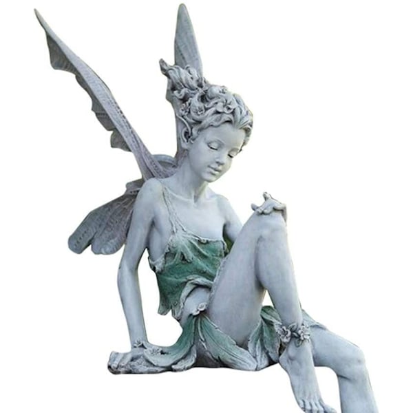 Eventyrfigur, Sittende eventyrfigur med vinger, Høy kvalitet Harpiks hagedekorasjon figurer