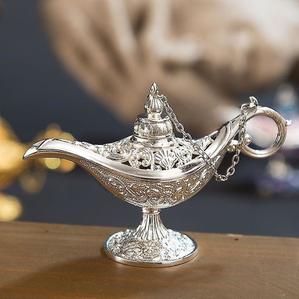 Vintage Legend Aladdin Magic Genie Lampe - Metallskåret ønskelys til hjemme bryllupsfest Borddekorasjon Delikat gave, liten gull