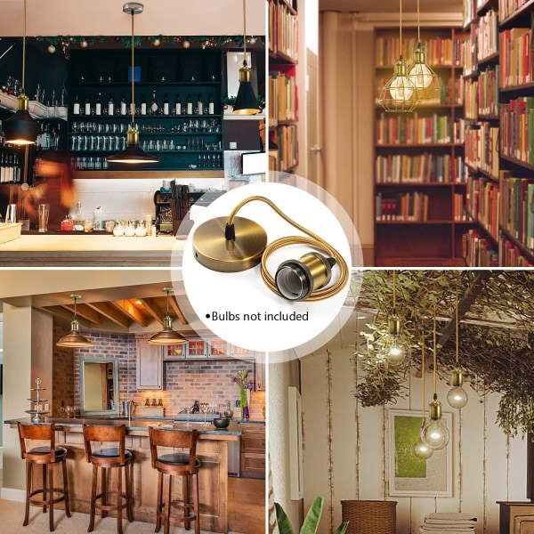 Metallhänge Pendellampa - E27 lamphållare med kabel | Brons Justerbar från 90cm | Idealisk för Takbelysning (Guld Färg)