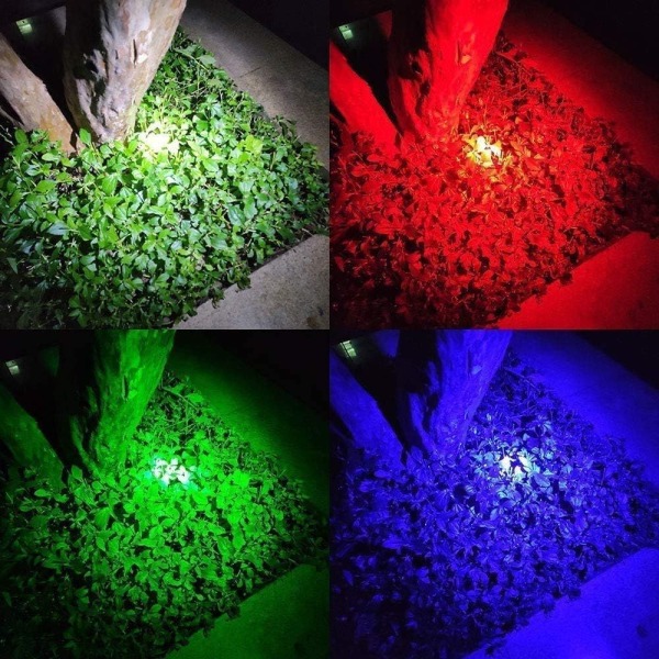 LED taktisk lommelygte med rød grøn blå hvid, 4 farver i 1 vandtæt multifunktionel zoombar lommelygte til nattesyn, fiskeri, camping, jagt