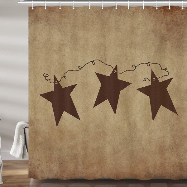 Vintage Rustic Iron Star Kylpyhuoneen Suihkuverho, West Country Texas Star Fabric Suihkuverho Setti