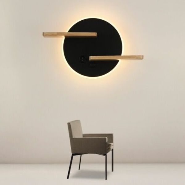 LED innendørs vegglampe med USB-port, moderne vegglampe med bryter, leselampe, nattbordslampe, belysning, nattlys, 301912cm svart [Energiklasse A]