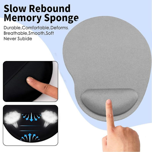 Musmatta med handledsstöd, ergonomisk musmatta, mus grå