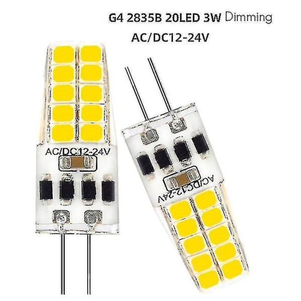 10 stk G4 LED-pære AC/dc12v-24v 3w LED G4-lys 20led 360 strålevinkel lys 2835smd Erstatter 30w halogen - B