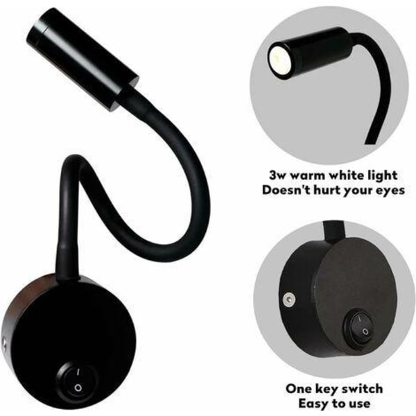 Stykker LED-sengelampe Sort væglampe Læselampe Sengelampe til læsning LED-lampe Moderne væglæselampe Soveværelse med afbryder