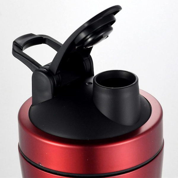 25 ounce rustfrit protein shaker flaske i rustfrit stål med rød blanding