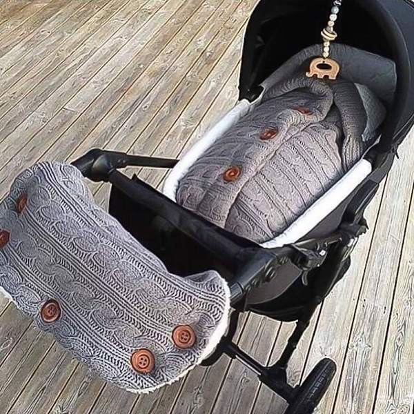 Babysockså stickad babysvadd filt swaddle barnvagn sovsäck